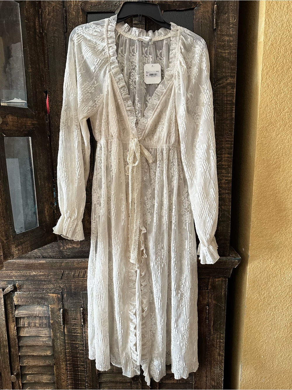 Altar’s State Sheer Ivory Lace Longline Tie Front Duster Kimono NWT - Picture 4 of 9